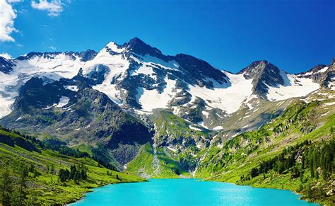Turquoise Mountain Lake Fondo De Pantalla De Los Alpes Del Lago