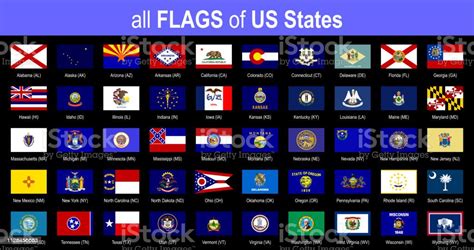 All 50 Us State Flags Alphabetically Icon Set Vector Illustration Stock