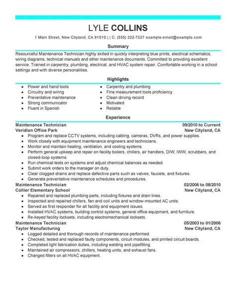 Maintenance Technician Resume Examples Created By Pros Myperfectresume