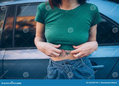 Close Up Of Female Torso Woman Near Car Stock Image Image Of Fashion
