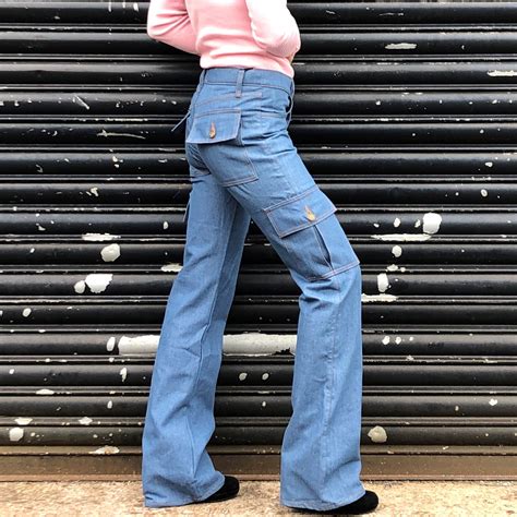 Lightweight Denim Cargo Jeans Wide Leg Blue Glamour Outfitters