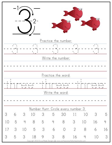 The Number Three Worksheet With Numbers And Fish