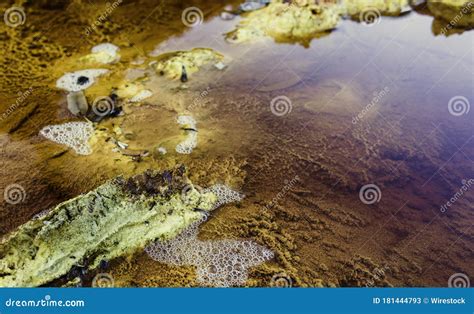 Closeup Of Bubbles On Red Acidic And Polluted Rio Tinto River Due To