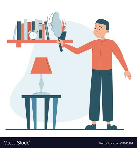 Man Wiping Dust From Shelf Isolated Royalty Free Vector