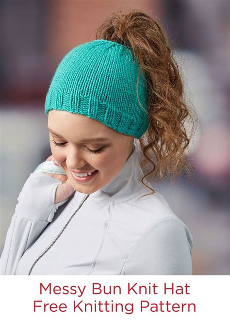 See more ideas about red heart free patterns, crochet patterns, knit crochet. Messy Bun Knit Hat Free Knitting Pattern in Red Heart ...
