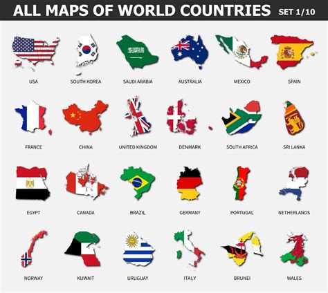 All Maps Of World Countries And Flags Set Of Collection Of