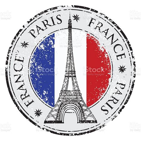Paris Town In France Grunge Flag Stamp Eiffel Tower Vector Sellos