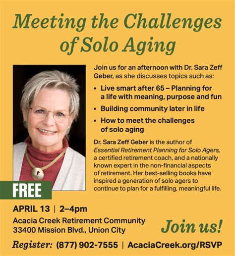 Solo Aging With Retirement Coach Dr Sara Zeff Geber Acacia Creek