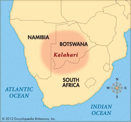 You can see how vast the kalahari desert is from the map as it dominates most parts of southern african countries on the west part of the continent. Kalahari -- Kids Encyclopedia | Children's Homework Help | Kids Online Dictionary | Britannica