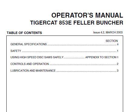 Tigercat E FELLER BUNCHER Operators Manual Service Repair
