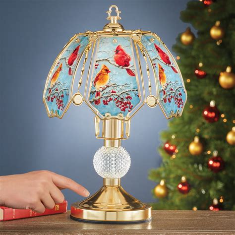 Winter Cardinals 3 Way Gold Tone Touch Lamp Collections Etc
