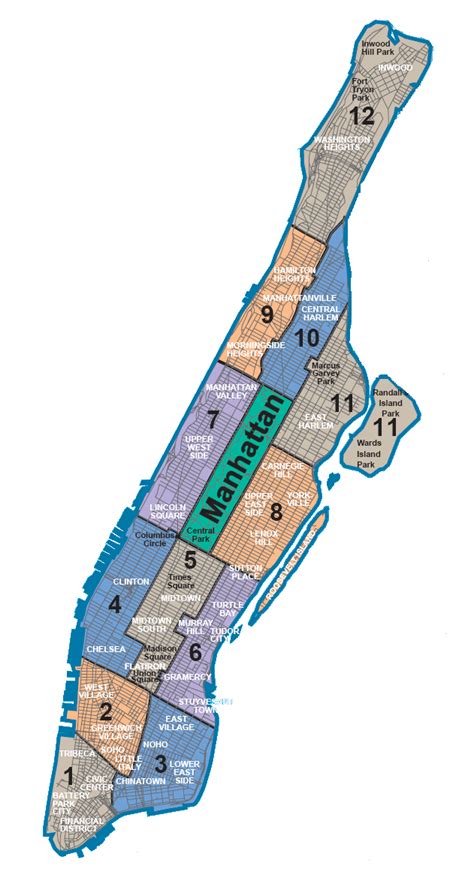 Karte Die Stadtteile Und Ortsteile In Manhattan Manhattan Neighborhoods