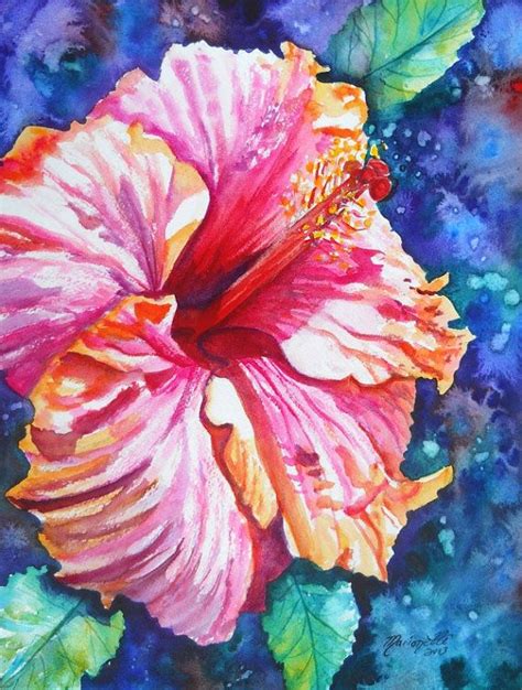 Tropical Hibiscus 4 Watercolor Painting Original From Kauai Hawaii Hot