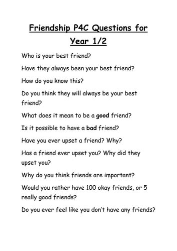 P4c Pshe Friendship Questions For Ks1 Teaching Resources