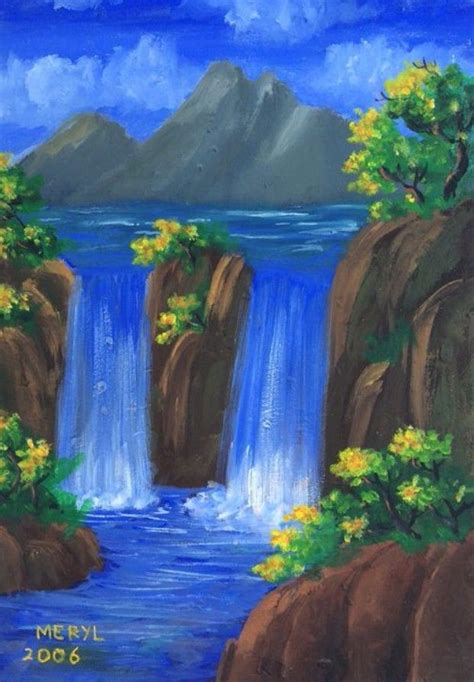 A Beautiful Painting Of A Waterfall Nature Paintings Waterfall