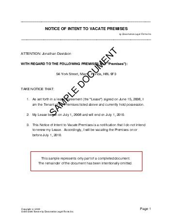 notice  intent  vacate premises south africa legal