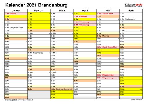 Je in 6 aufeinander abgestimmten farben (gesamt 30 vorlagen) hierbei handelt es sich um ein digitales produkt zum download. Kalender 2021 Brandenburg: Ferien, Feiertage, PDF-Vorlagen