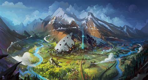 Download 1920x1039 Fantasy Landscape Mountain Snow Illustration