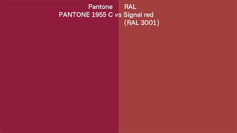 Pantone 1955 C Vs Ral Signal Red Ral 3001 Side By Side Comparison