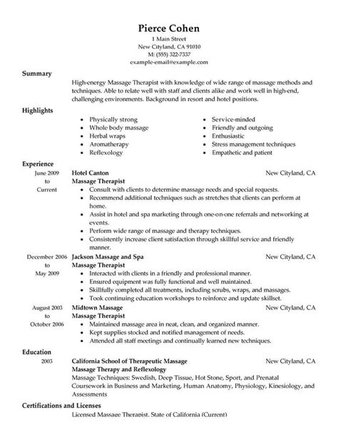 Best Massage Therapist Resume Example From Professional Resume Writing Service