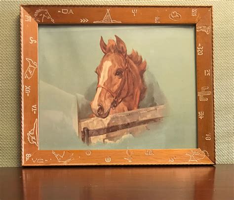 Vintage Horse Print Signed By Artist Wood Frame With Western Theme