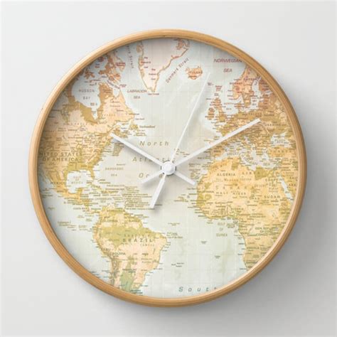 New Styles Every Week Beige Large World Map Wooden Wall Clock Diy