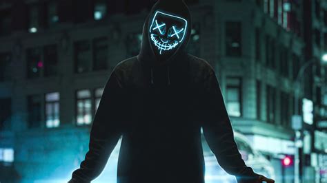 Neon Mask Guy Street 4k