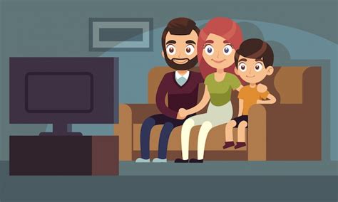 Familia Viendo Tv Familia Feliz Ver Televisión Sala De Estar Sentado