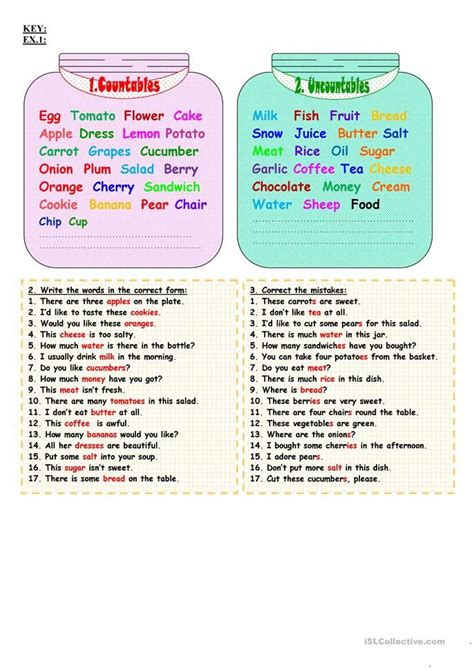 Countable And Uncountable Nouns Worksheet Free Esl Printable