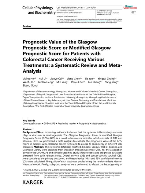 Pdf Prognostic Value Of The Glasgow Prognostic Score Or Modified