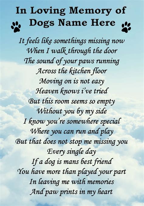 Buy Personalised Dog In Loving Memory Graveside Memorial Poem Keepsake