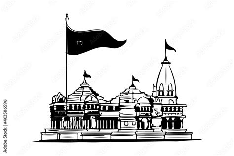 Illustration Of Ram Mandir Silhouette Isolated On White Background