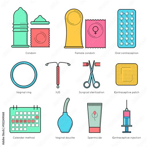 Contraceptive Flat Line Vector Icons Planning Pregnancy And Birth Control Contraception