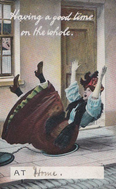 Big Bum Lady Fallng Slipping Sliding On Floor Antique 1908 Comic Humour