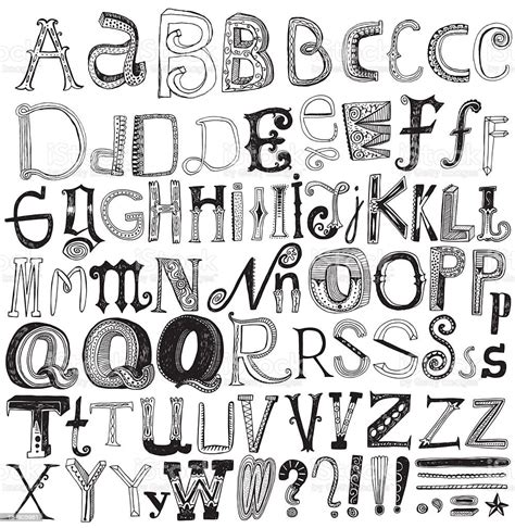 Creative Hand Drawn Alphabet Isolated On White Stock Illustration