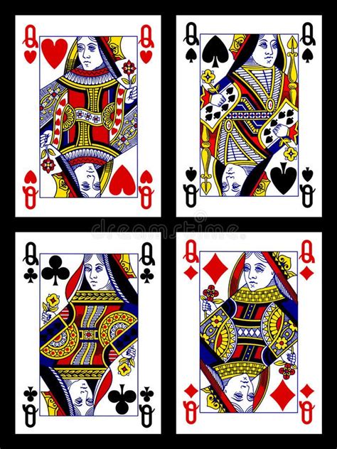 Playing Cards Queens Four Colored Queen Cards Hearts Diamonds