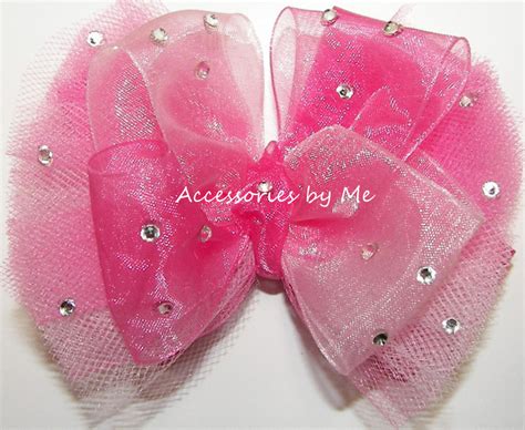 Girls Hair Bows Glitzy Hot Pink Organza Tutu Hair Bow