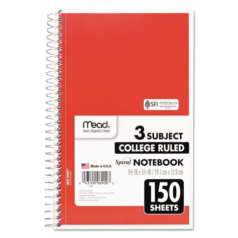 Mead Spiral Bound Notebook Perforated College Rule 95 X 55 White