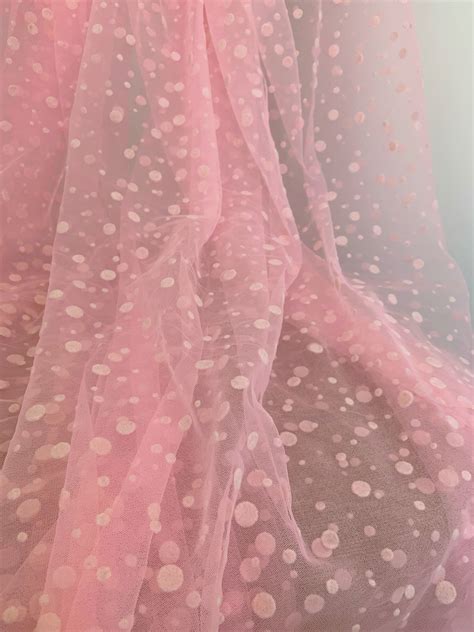 Pink Tulle Lace Fabric With Velvet Polka Dots Etsy