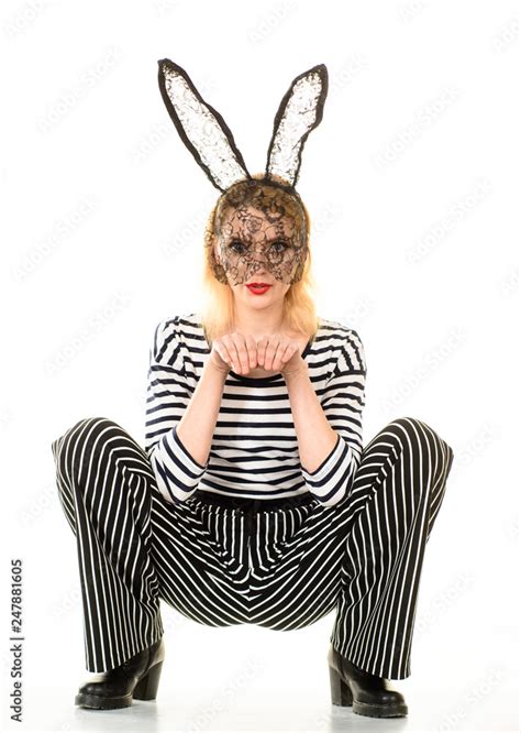 Obraz Sexy Easter Bunny Girl Sexy Girl In Black Mask Sensual Girl In Black Bunny Mask Woman
