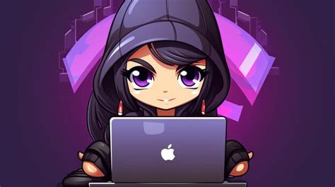 Cute Girl Hacker Operando Laptop Desenho Animado Vetor Cone Ilustra O