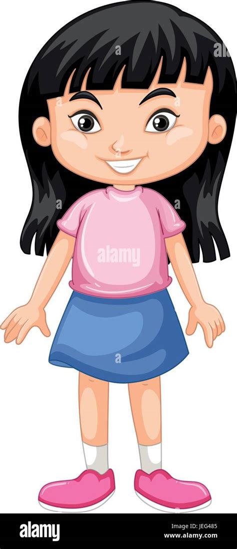 Cute Girl With Black Hair Illustration Stock Vector Image And Art Alamy