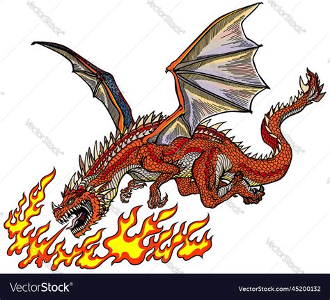 Fire Breathing Dragon In The Flight Royalty Free Vector
