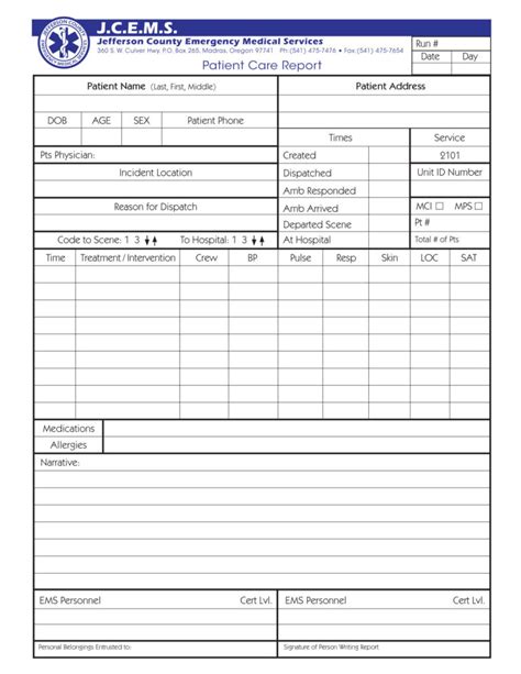 Patient Care Report Template Word Sample Ems Example Inside Patient