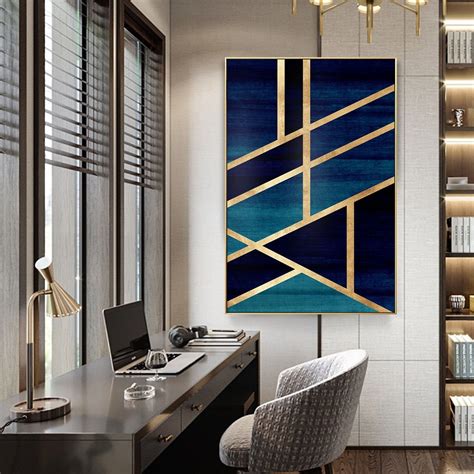 Framed Wall Art Modern Geometric Gold Navy Blue Simple