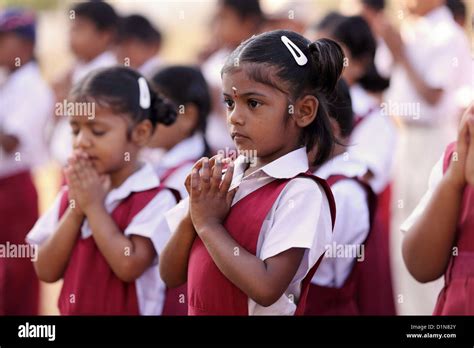 Indian School Children During Morning Prayers Andhra Pradesh South