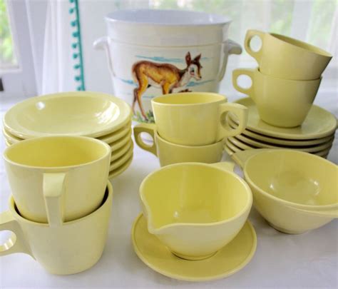 Boontonware Yellow Melmac 22 Pieces Cups Saucers Etsy Cup And