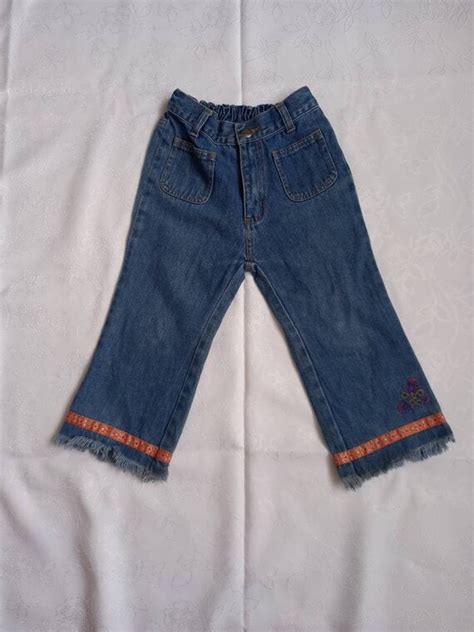Vintage Embroidered Jeans Girl Denim Fringe Boho Trou Gem