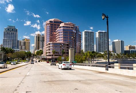 West Palm Beach Florida Panoramic City Skyline On A Beautiful Stock
