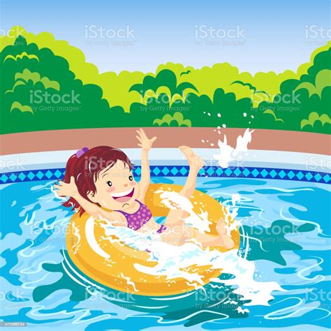 Young Girl Lying On Inner Tube In Swimming Pool Stock Vector Art